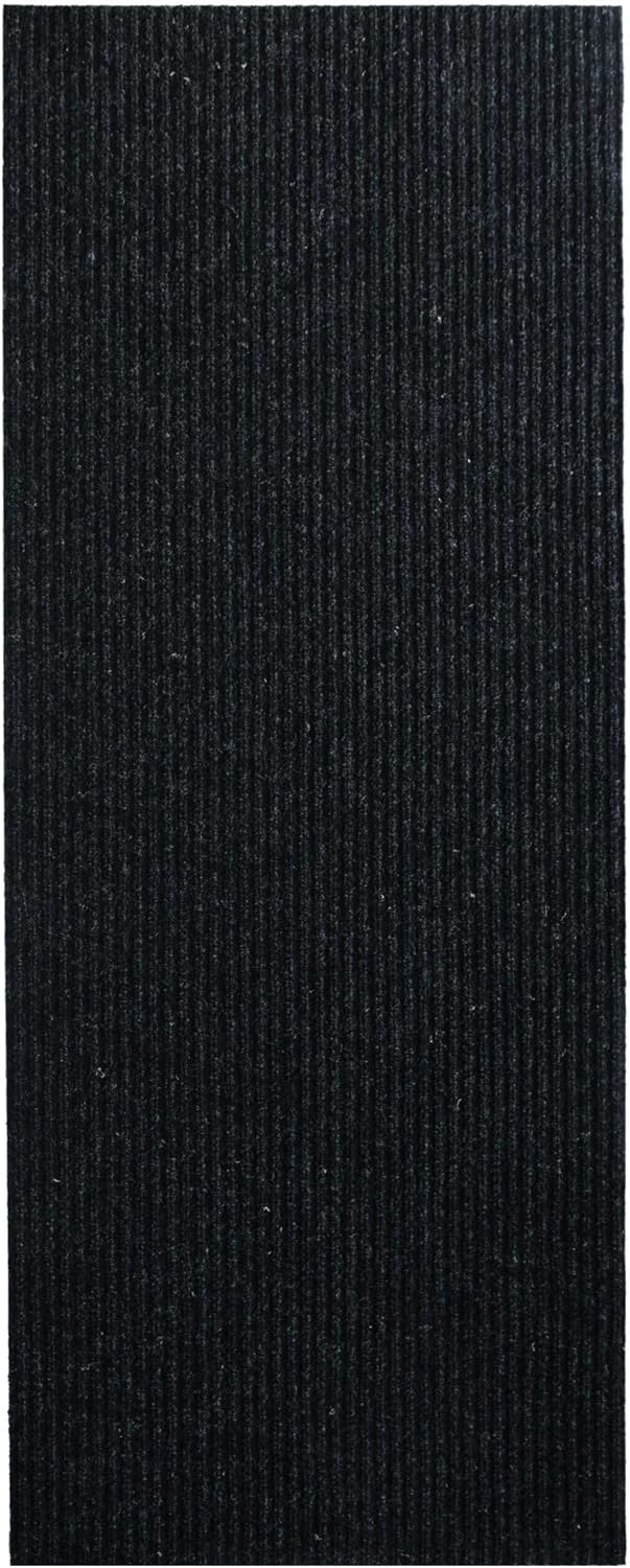 iCustomRug Spartan Weather Warrior Indoor/Outdoor Utility Ribbed Carpet Runner with Non-Slip Thermoplastic Rubber Backing, 28in X 64ft in Black