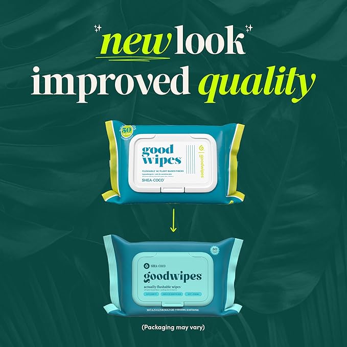 goodwipes Flushable Butt Wipes - Vitamin E & Aloe - Sewer & Septic Safe - Extra Large Adult Wet Wipes For Women & Men - Bathroom Essentials - Shea-Coco, 418 Count (8 Packs + 1 Travel)