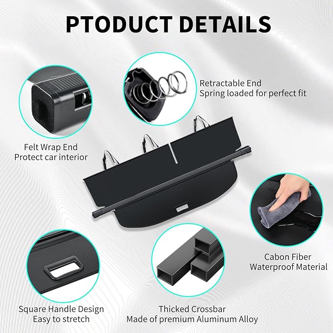 Tecoom Cargo Cover fit for Jeep Cherokee Accessories 2019-2023, Retractable Rear Trunk Cover Luggage Security Shade, Anti-Peeping Privacy Screen Protector, Carbon Fiber Texture