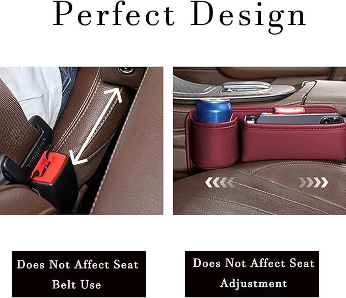 Car Seat Gap Filler with Cup Holder Multi Functional Leather Organizer for Vehicles Universal Storage Box for Drivers Side Car Seat Bags for Phones Glasses Keys Cards Ideal for Men and Women (Black)