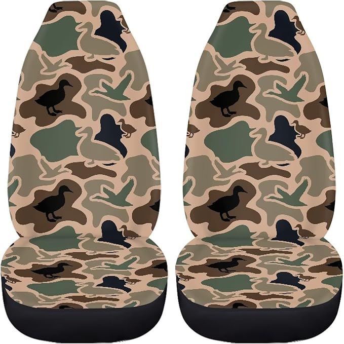Car Front Seat Covers Elastic Fabrics Universal Duck Camo Print Car Seat Covers Protector Easy to Install Automotive Accessories Suitable for Cars, SUV and Trucks, Set of 2