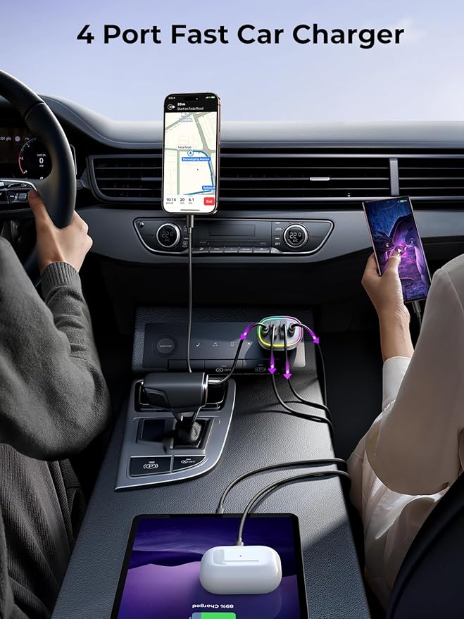Car Charger USB C, 4 Port 90W Super Fast Charging for iPhone 17 Car Adapter, Dual PD 45W Type C & QC 3.0 USB A Multiport Car Cigarette Lighter Accessories for iPhone 16 15, iPad, Galaxy S26, Titanium