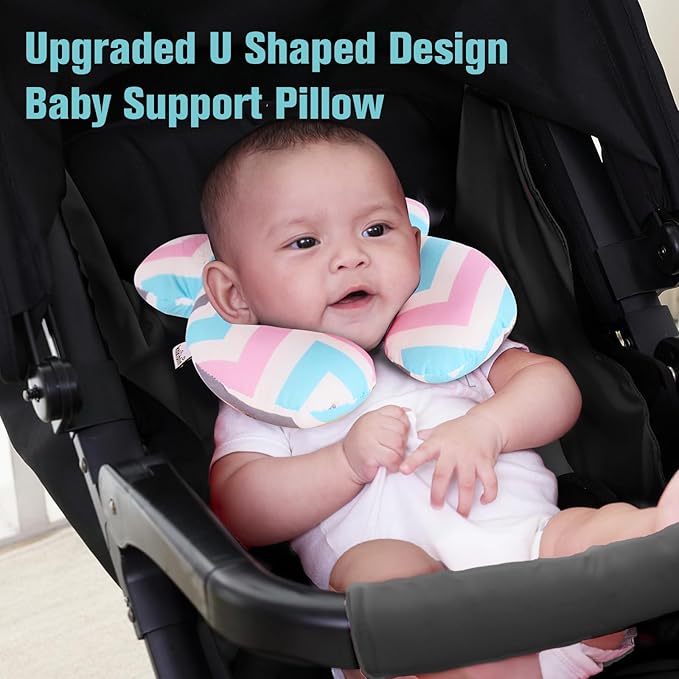 KAKIBLIN Baby Head Pillow,Support Pillow, Baby Travel Pillow for Head and Neck, Babies Neck Pillows for Car Seat, Stroller, Pushchair,Travel(Wave)