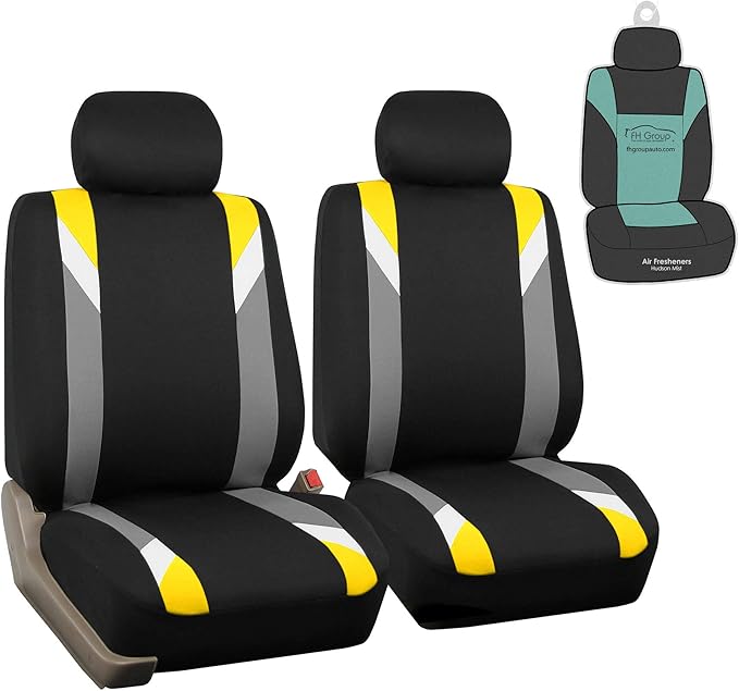 FH Group Car Seat Covers Premium Modernistic Flat Cloth Car Seat Covers Front Seats Only Yellow Black, Airbag Compatible Universal Fit Interior Accessories Cars Trucks SUV Car Accessories Protector