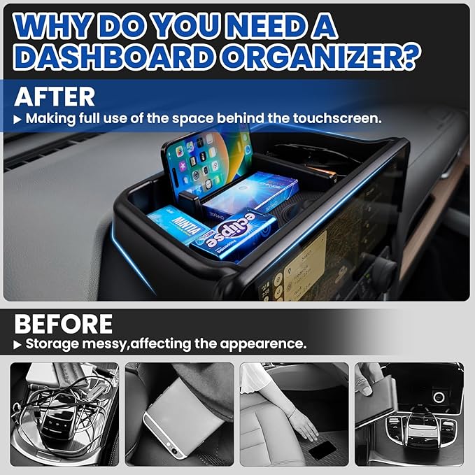 Autorder Center Console Dash Organizer for 2024 2025 Toyota Grand Highlander Accessories Dashboard Insert Tray with Cellphone Holder Storage Box with Anti-Slip Mat