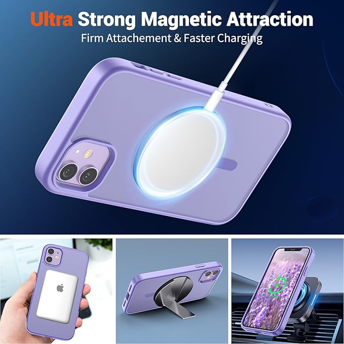 SUPFINE Magnetic for iPhone 12 Case/iPhone 12 Pro Case (Compatible with MagSafe)(Military Grade Drop Protection) Translucent Matte Shockproof Phone Cover,Purple