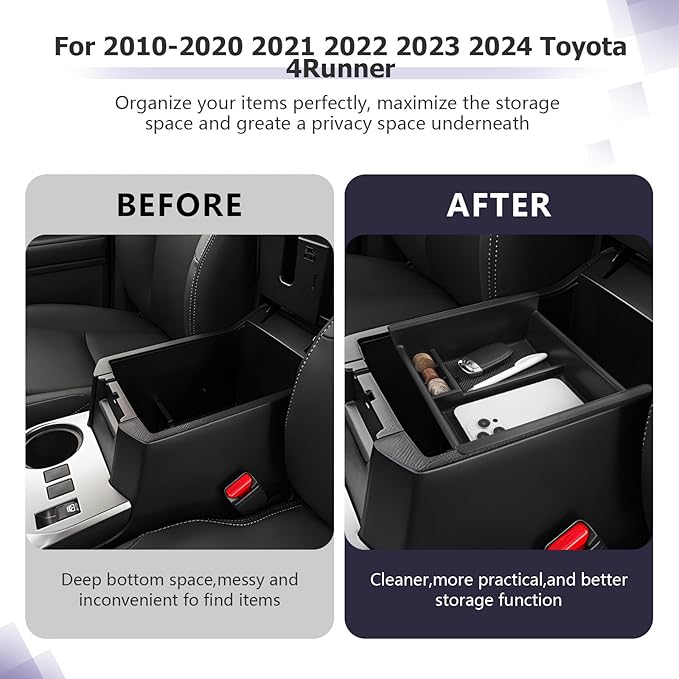 LUWU Center Console Organizer Tray Compatible with 2020-2025 2026 Kia Telluride/2010-2021 2022 2023 2024 Toyota 4Runner Accessories Armrest Console Organizer Armrest Organizer Insert Tray Black