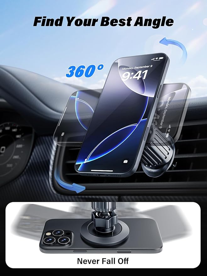 [Military-Grade] Magnetic Phone Holder for Car [Upgraded Strongest Magnet Power] Car Magnet Phone Mount, Air Vent Hands-Free Mag-Safe Cell Phone Holder Fit for iPhone 16 15 14 13 Pro Plus Max