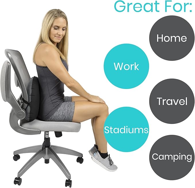 Vive Inflatable Lumbar Pillow - Cushion for Airplane Seat Travel Support - Lower Back Cushion for Car, Office Chair - Adjustable Firm Air Neck Pain, Sciatica Relief - Compact Portable Camping Headrest