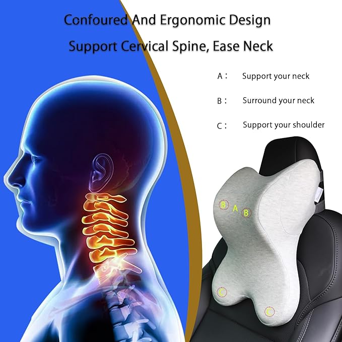 Car Neck Pillow for Driving Gaming Chair Headrest Pillow Office Chair Neck Pillow Ergonomic Design Double Straps Design Suitable for Different Heights