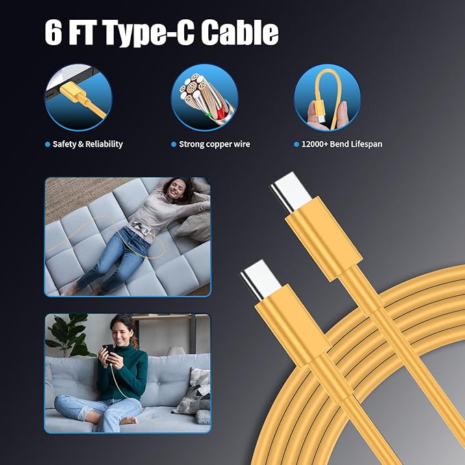 3Pack USB C Charger for Samsung Galaxy S24 Ultra, Super Quite Fast Charging Type C Block with 6FT C to C Cord for Samsung Galaxy Tab S9 S8 S23 Ultra S22 Ultra S23 S22 S21 Note 10 Plus 20,Yellow