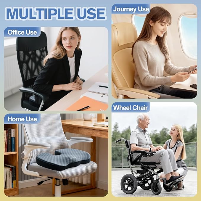 Mureon Seat Cushion for Office Chairs, Large Memory Foam Cushion for Car, Pressure Relief Ergonomic Chair Cushion with Non-Slip Cover for Soft Support for Hip All Day Comfort - Navy
