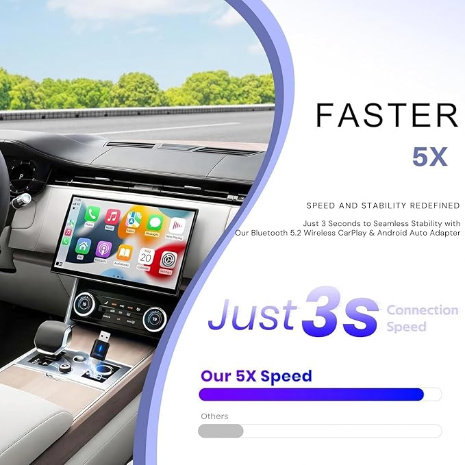 Wireless CarPlay adapter & wireless Android Auto adapter, 2-in-1 USB-A/USB-C dongle for factory wired CarPlay iOS 10+ & Android 11+ cars, easy to install, 3s auto-connect, 5.8 GHz Wi-Fi, Bluetooth 5.2