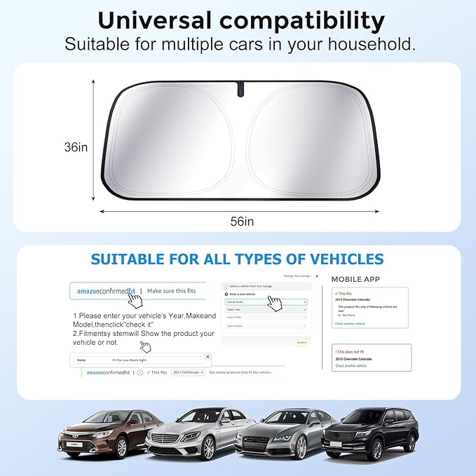 [Upgrade] DooGooGoo Windshield Sun Shade - Medium, Sunshade for Car Windshield [Heat Shield & UV Block] Car Sun Shade Protect Interior & Keep Car Cooler Foldable Front Windshield Shade (64x32 Inches)
