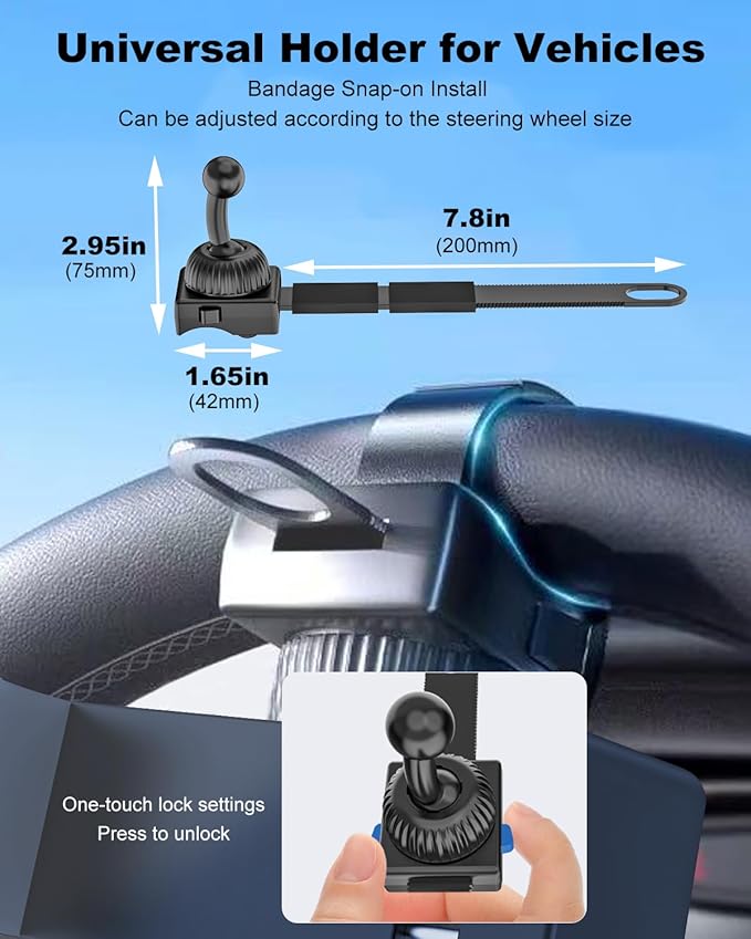 Steering Wheel Phone Holder for Car [Never Fall] 360° Adjustment Steering Wheel Phone Mount for Truck/Tesla/Pickup/Golf Cart/SUV, Compatible with iPhone 17 Pro Max 16 15 Ai Plus Smartphone