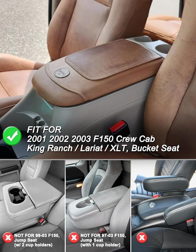 Center Console Armrest Cover for 2001 2002 2003 F150 King Ranch, Crew Cab XLT, Lariat, Vinyl Leather, Arm Rest Lid Protector Cushion Pad, Anti-scratch, Black (Fits Bucket Seat Console Only)