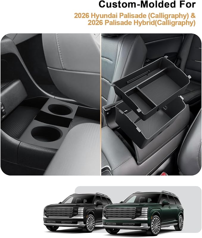 ECOZEN 2026 Palisade Center Console Organizer - 2 Pcs Double-Layer Center Console Organizer + Lower Center Console Tray For 2026 Hyundai Palisade/Palisade Hybrid - Only Fit Palisade Calligraphy Trim