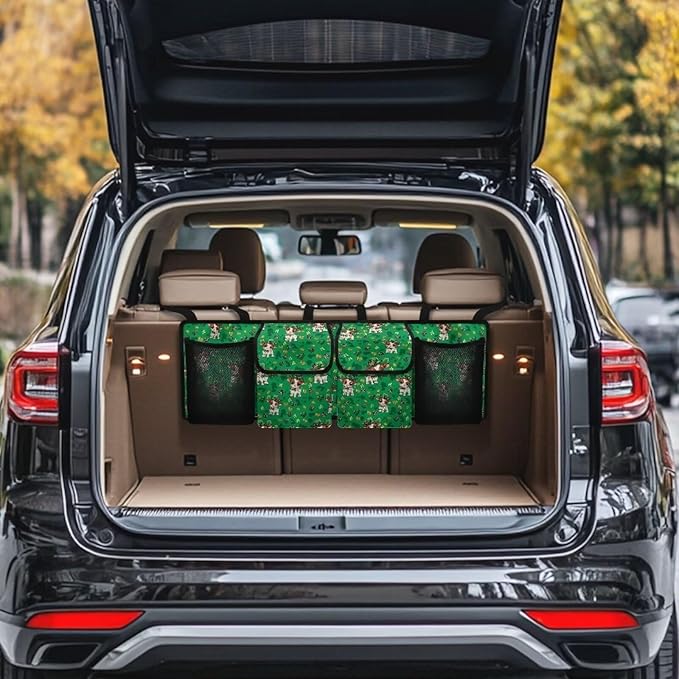 St. Patrick Day Theme Trunk Hanging Storage Bag Cow Trunk Collapsible Cargo Bag for SUVs & Sedans Large Capacity Backseat Car Organizer for Irishman