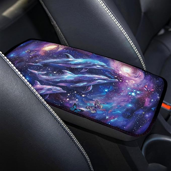 Galaxy Dolphin Vehicle Armrest Covers Armrest Seat Box Cover Protector Middle Storage Organizer Pad Aesthetic Interior Decor
