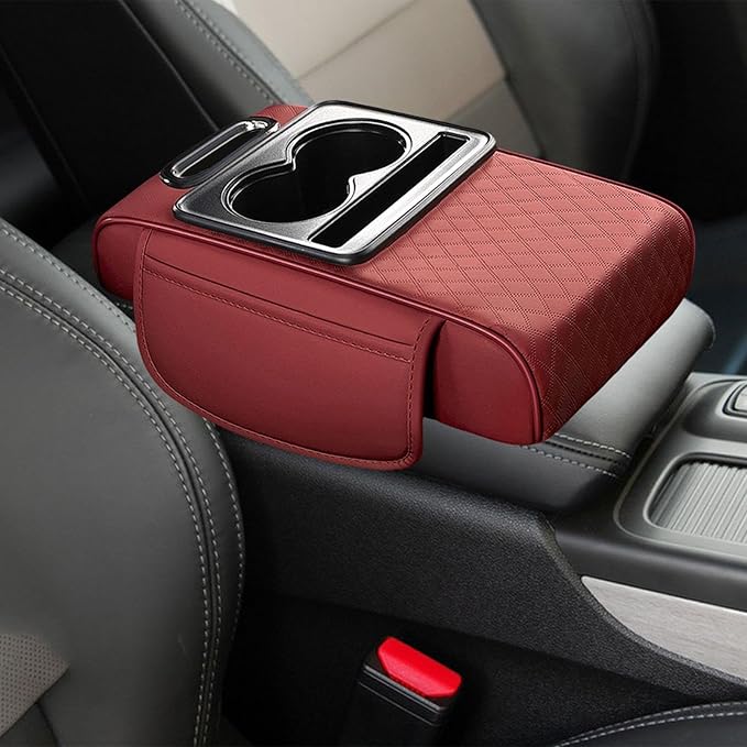 Car Center Console Pad PU Leather Armrest Organizer with Tissue Box Slot for Vehicles, Style I