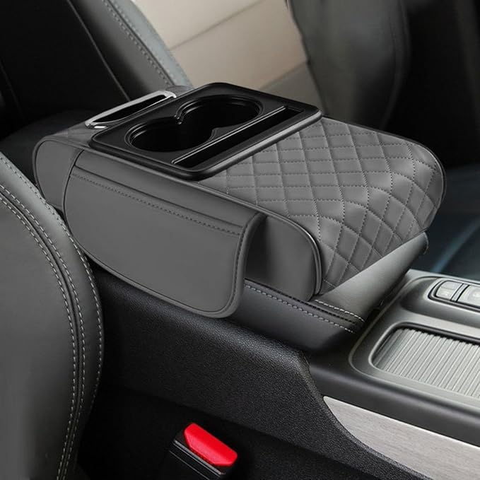Car Center Console Pad Armrest Cushion Pad Anti Slip Car Decoration with Cup Holder Tissue Box Slot for Car SUV, Style D