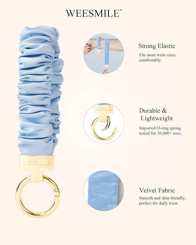 WEESMILE Keychain Wristlet, Stretchy Key Chain for Car Keys with D ring, Cute Scrunchie Wrist Bracelet for Women Men