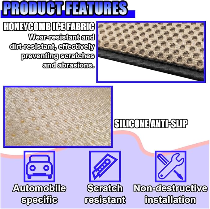 Car Center Console Cover, Cooling Auto Armrest Cushion Pad with 2 Storage Bags, Breathable Elbow Pillow Middle Console Protector, Universal Vehicle Interior Accessories (Beige)