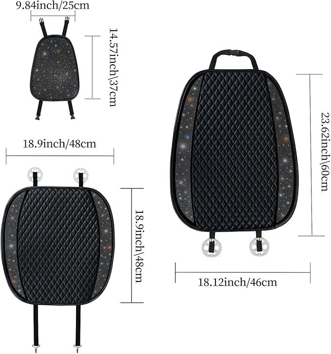 Luxury PU Leather Auto Seat Cover Protector Rhinestone Crystal Glitter Vehicles Front Seat Pad Mat Bling Bling Diamond Car Interior Accessories for Women, Lady - Universal Fit Black 2Seats
