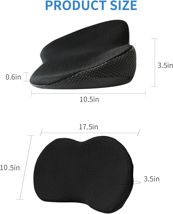 Car Seat Cushion for Car Seat Driver- Memory Foam Car Seat Cushions for Driving - Low Back & Tailbone Pain Relief Car Seat Pad (Black)