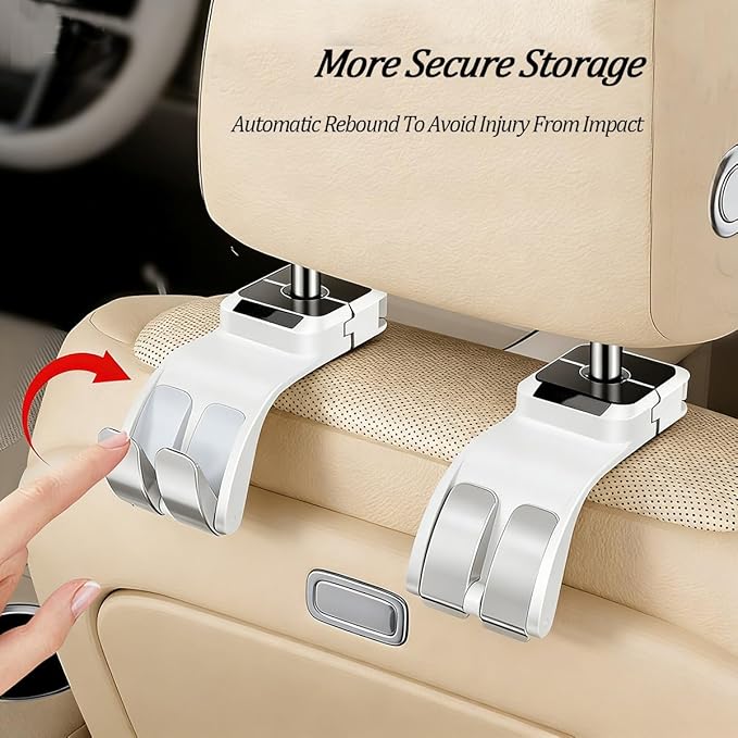SWPHRT Car Seat Headrest Hook, Multifunctional Vehicle Backseat Storage Hanger for Purse Handbag Hat, Automotive Seat Back Bag Groceries Holder Hook, Universal for Truck SUV Sedan (White)