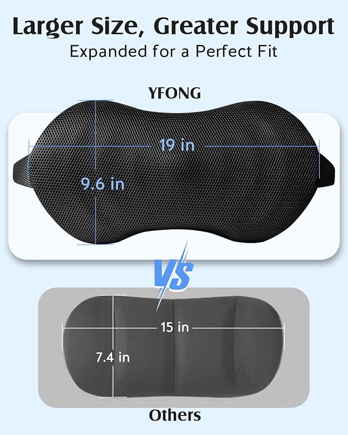 YFONG Lumbar Support Pillow for Car & Office Chair, Memory Foam Back Cushion with Adjustable Straps Non-Slip, Firm Support for Lower Back Pain Relief, Black