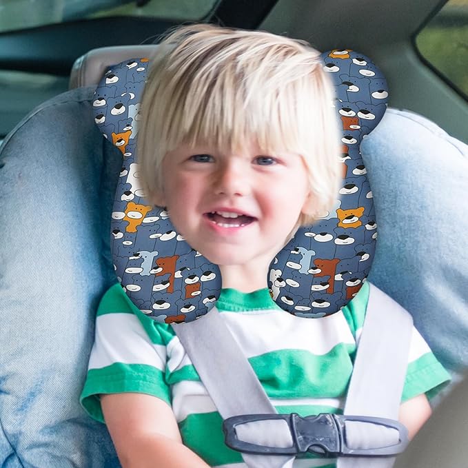 Baby Travel Pillow, Upgrade U-Shape Infant Pillow for Car Seat Pushchair and Stroller, Soft Comfortable Sleep Cushion for Kids Newborn and Toddler -Blue Bear