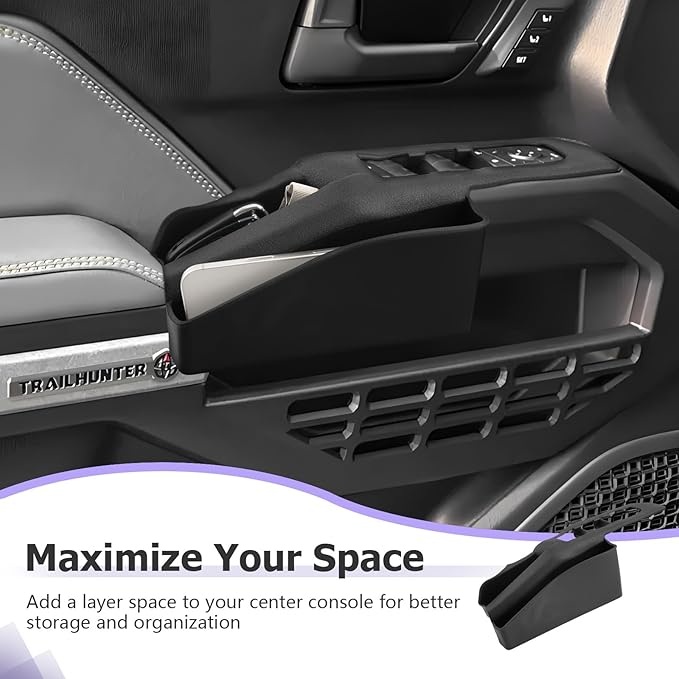 LUWU Door Side Storage Box Compatible with 2025 2026 Toyota 4Runner Accessories Side Organizer Tray 2025 2026 4Runner Center Console Organizer TPE Material Front Storage Box Black 2-Pack