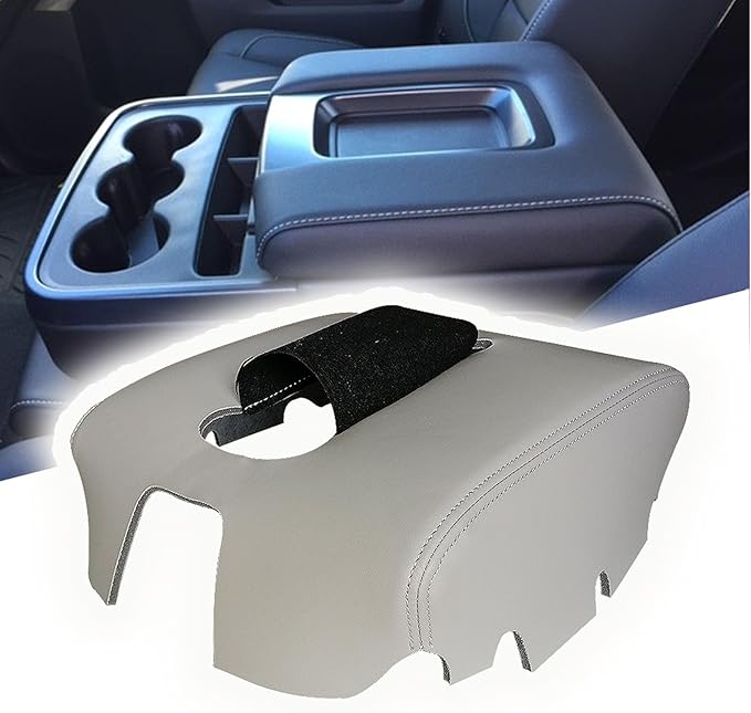 Center Console Armrest Cover Replacement for Chevy Silverado 1500 Accessories GMC Sierra 2500 3500 2014 2015 2016 2017 2018, Gray PU Leather Middle Console Cover(only Leather Part)