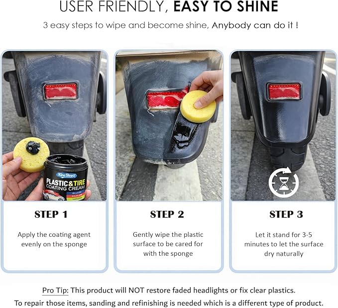 Black Trim Restorer, Plastic Restorer for Cars - Restore Faded Bumpers, Plastic, Trim, Vinyl & Rubber - Car Detailing Kit Tire Shine Applicator Shiny Stuff for Jeep, Truck Car Accessories - 6oz
