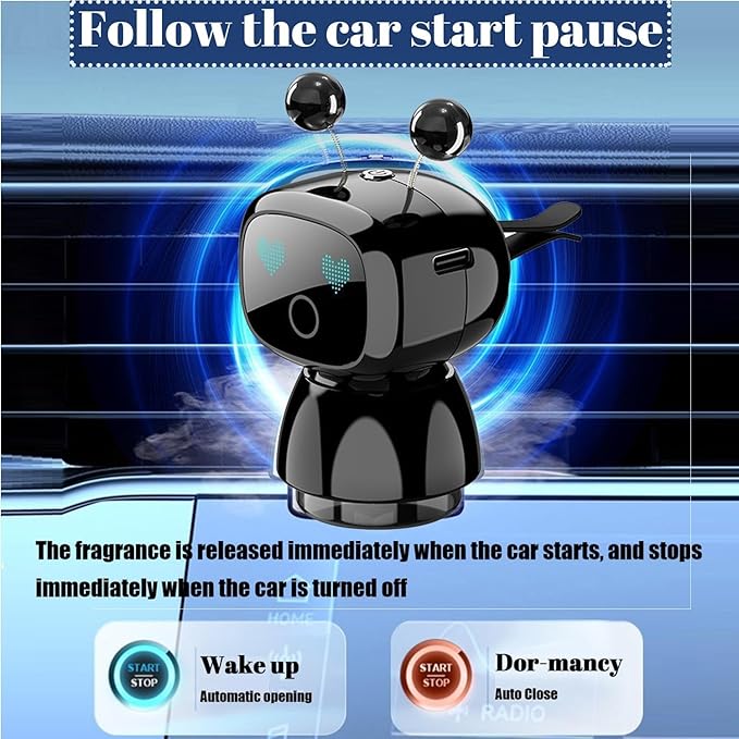 Robot Intelligent Aromatherapy Machine, Smart Cute Robot Car Air Freshener, Fine Spray/Fillable/Four-Gear Adjustment/Vibration Sensing/On-Off/Large Capacity Long-Lasting Fragrance/V3 (Black, Cologne)