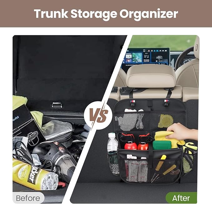 Viaviat Hanging Car Trunk Organizer and Storage, Premium Faux Leather Large Capacity Storage Accessories, Backseat Car Organizer for SUV/MPV/Truck (1, Black)