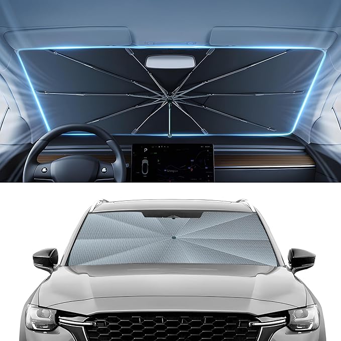 Autorder Windshield Sun Shade Umbrella for 2016-2025 Mazda CX-9 CX9 Accessories,Upgraded Ice Crystal Material,Easy Setup Umbrella Sunshade for Car Windshield,100% Sun Blocking