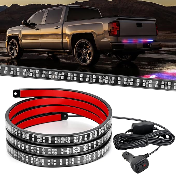 Nilight 48 Inch Truck Tailgate Strobe Light Strip Tail Emergency Bar Rear Window Warning Lamp Ultra-Bright Double Row 288 LED for Pickup Trailers Construction Vehicles Car SUV, Red Blue
