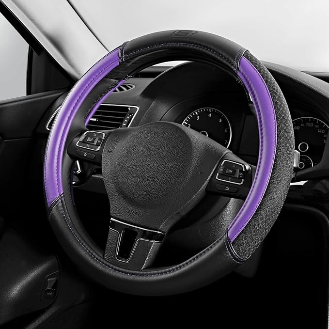 Skechers Air-Cooled Steering Wheel Cover,Leather Car Steering Wheel Cover Universal Fit 14" 1/2-15" Car Wheel Protector for Men Women Fit Suvs,Vans,Sedans,Car,Trucks,Purple