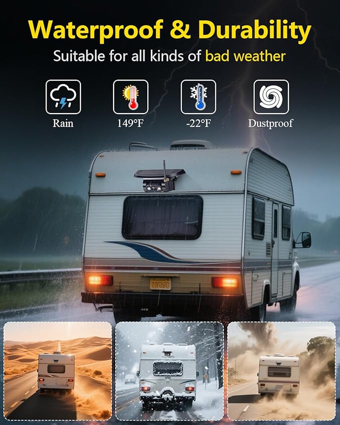 Solar Wireless Backup Camera for Trailer: 24H Long-Lasting, Strong Signal, HD 1080P 2 RV Camera System with 7" Recording Monitor - Magnetic Easy Setup for Camper