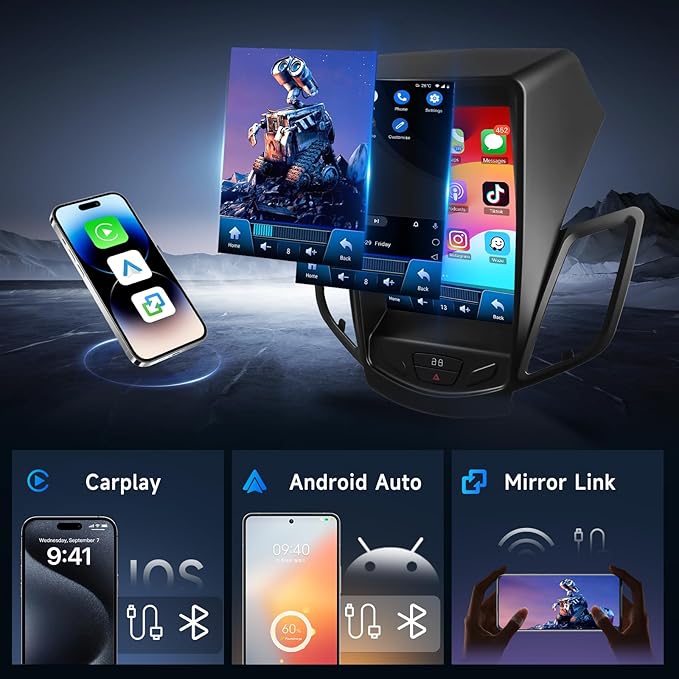 Hodozzy [4G+64G] Car Radio for Ford Fiesta 2009-2016 with Wireless Carplay Android Auto Radio, Android 9.7 inch Touch Screen with GPS, Mirror Link, Bluetooth, WiFi, DSP, FM/RDS Radio
