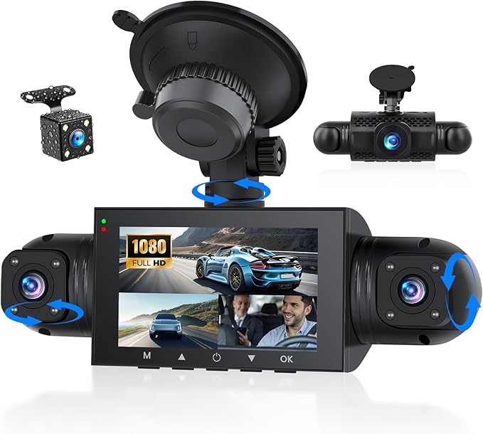4 Channel 360°Dash Cam Front and Rear Inside Left Right,3'' 1080P Dash Camera for Cars,Dash Camera Car Camera with Motion Detection,Loop Recording,G-Sensor,24 Parking Monitor