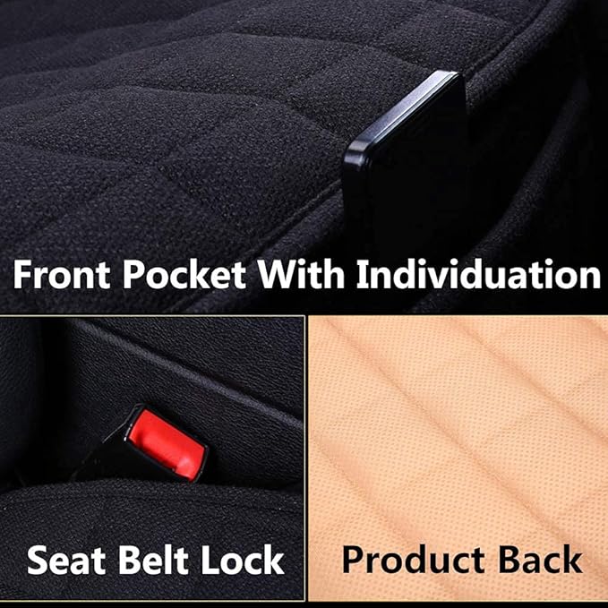 Suninbox Car Seat Cover,2 Pack Linen Bottom Seat Covers for Trucks, Car Seat Pad,Car Seat Cushion Breathable Ventilated Front Seat Only[Black Front Seat]