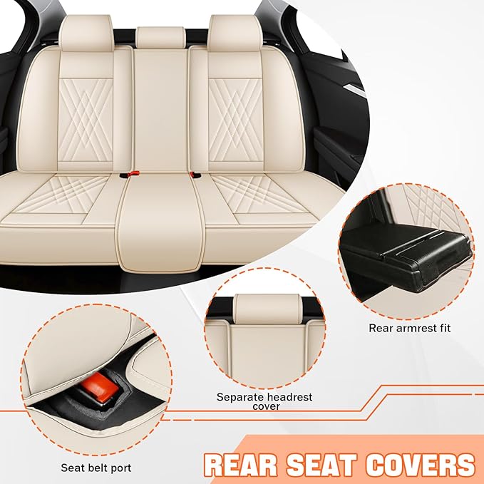Car Seat Covers Compatible with Toyota Camry 2012-2026 Durable Waterproof Automotive Seat Covers Stretchable Fabric Material, Airbag Compatibility, Premium Nappa Leather(Full Set, Beige Brown)