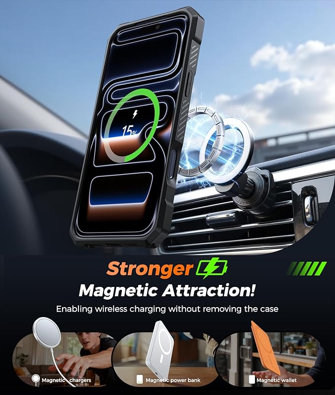 FNTCASE for iPhone 17 Pro-Max Case: [360 Spin Magnetic Ring Kickstand] [Compatible for MagSafe] [Screen Protector] Heavy Duty Military Grade Protection Protective Phone Case with Stand Blue