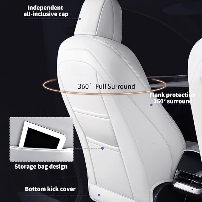 AOMSAZTO Car Seat Cover Fit for Tesla Model Y 2020 2021 2022 2023 2024 2025- Full Set Customized White Seat Covers