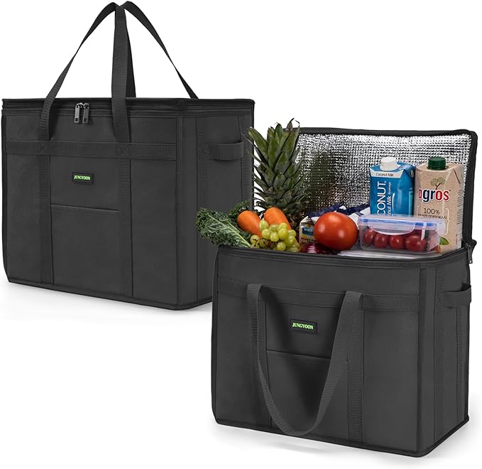 JUNGYOON Heavy-Duty Insulated Grocery Bags & Insulated Bag – Collapsible Cooler Bag with Zippered Top