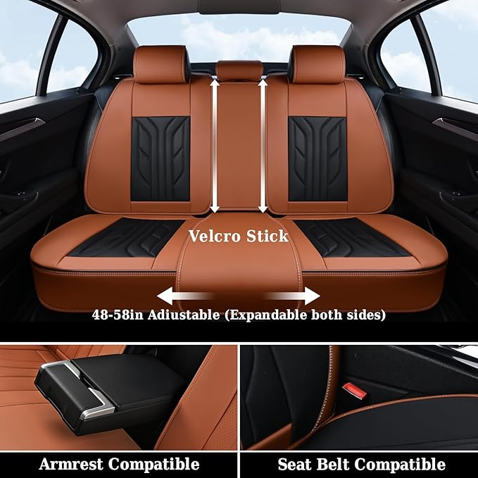Coverado Front Seat Covers, Car Seat Covers Front Seats, Leather Seat Covers for Cars, Automotive Seat Covers Car Seat Protector Car Accessories Fit for Most Sedans SUV Pick-up Truck(Black&Brown)