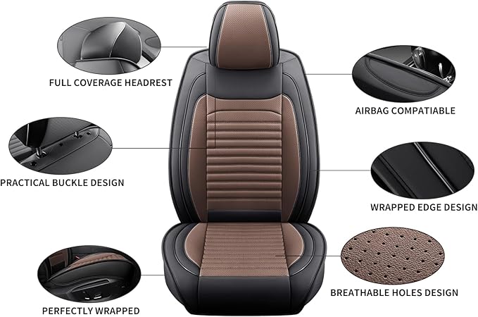Car Seat Covers Full Set Fit for Toyota Yaris 2007-2020, Premium Faux Leather Car Seat Protector,Breathable Anti-Slip Full Wrapping Edge Seat Covers(Black&Brown,Full Set)